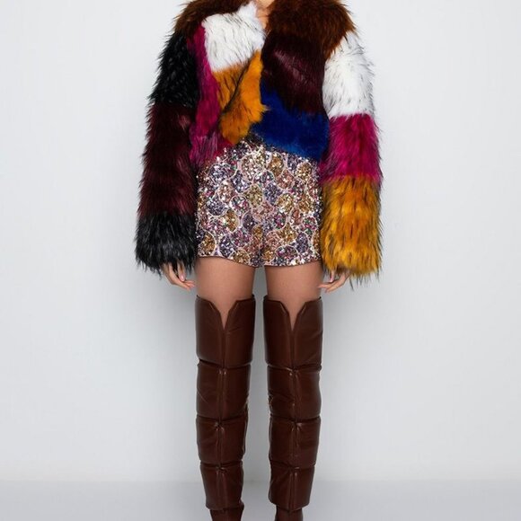 PUTTING THE PIECES TOGETHER  FAUX FUR PATCH JACKET MIXOLOGIS ( BRAND NEW !!! ) - Picture 2 of 9